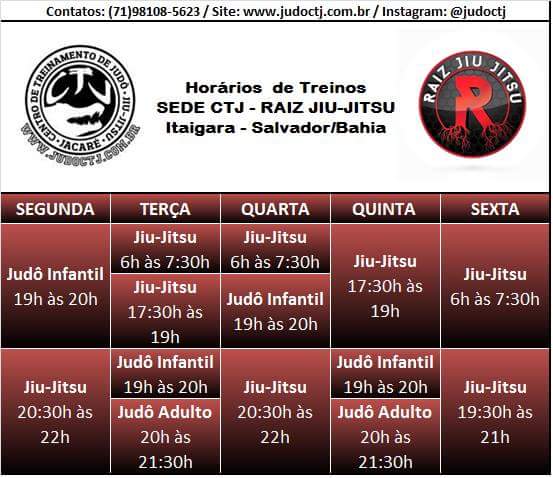 Horários das aulas de Judô e Jiu-Jitsu em Salvador, Bahia